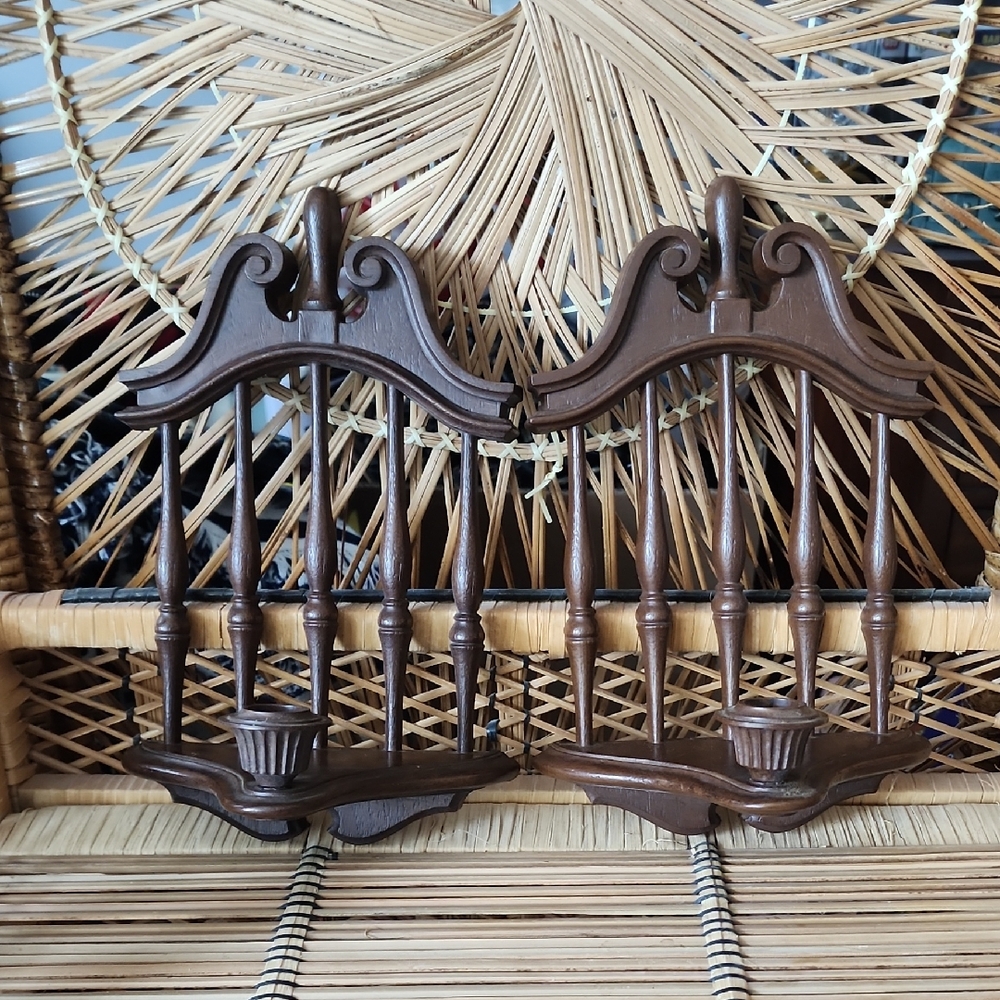 Vintage pair 1964 Homco faux wood wall sconces